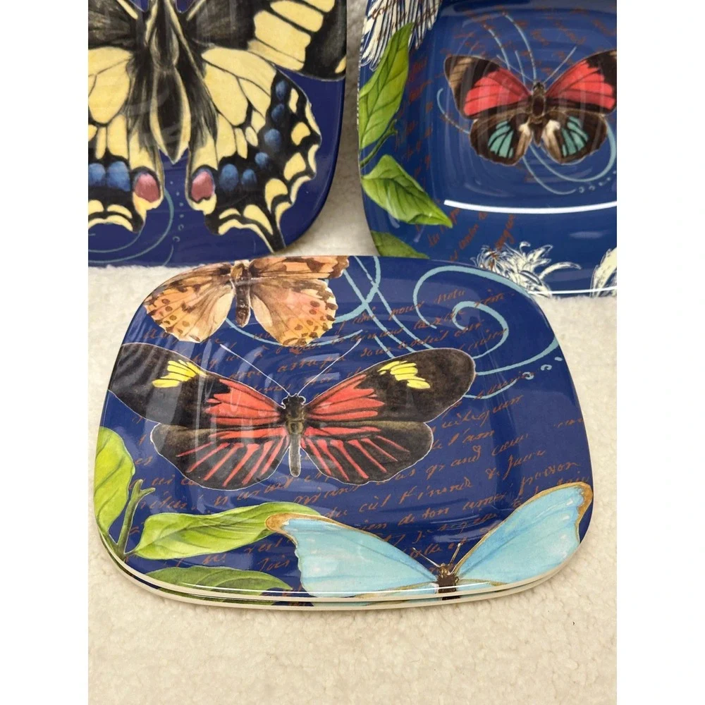 Target Home Dinnerware Set Blue Butterfly Botanical 10pc Square